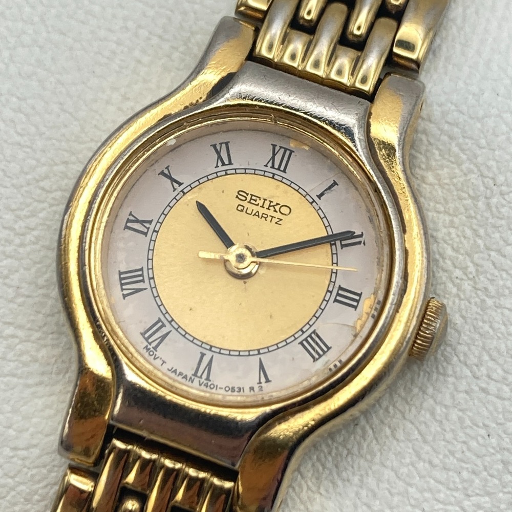 Vintage Seiko Women's Watch 19mm Gold Tone V401-0289 New Battery 6.25"